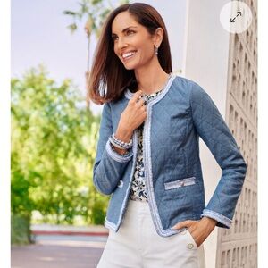 Talbots Fringe Quilted Chambray Jacket Blue 8